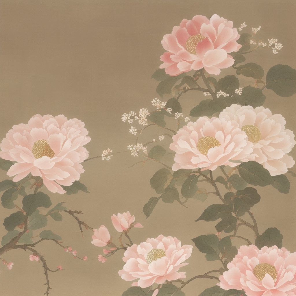 <lora:su-000005>,A visual study of a single plum blossom branch. COMPOSITION: The branch enters from the bottom-left corner,extends diagonally upwards to the center-right,and ends abruptly. It has exactly three nodes and two turns. FLOWERS: Exactly five flowers total: two fully open (five petals each) on the main stem,three buds. All flowers are attached directly to the branch,with NO individual stems. COLOR: Branch: 