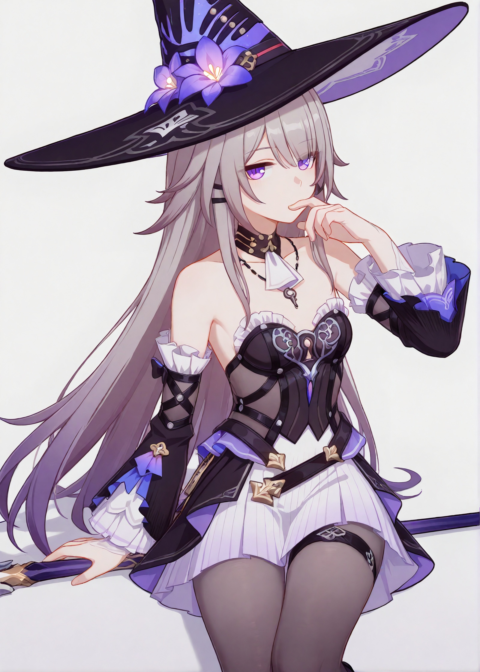 <lora:大黑塔4noob:0.5>,witch,honkai_impact_3rd,small breasts, pantyhose,outstretched arm,looking at viewer,