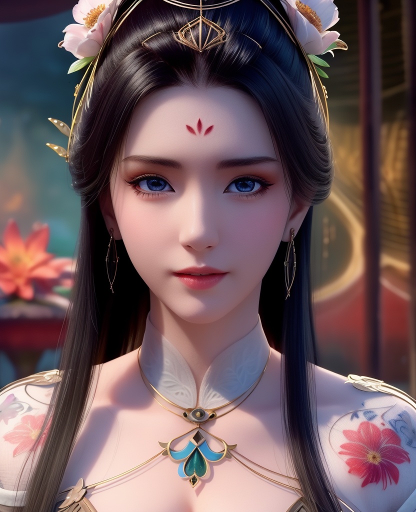 <lora:638-DA-暗河传-白鹤淮-妇人:0.8>(,1girl, ,best quality, ),looking at viewer,  ,,ultra detailed background,ultra detailed background,ultra realistic 8k cg,, ,masterpiece, (( , )),ultra realistic 8k cgSurrounded by strange, movie perspective, advertising style, Colorful background, splash of color A beautiful woman with delicate facial features,tattoo all over body, flower arms,