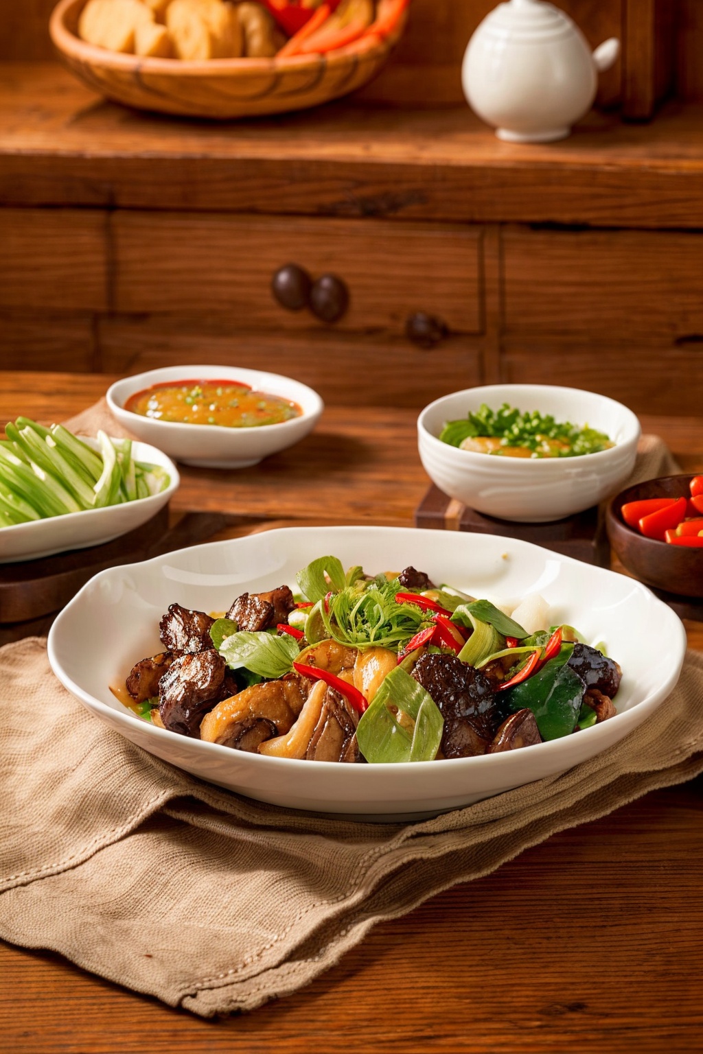 depth of field,chinese food,realistic,holding,food,indoors,plate,bowl,rice,holding spoon,food focus,vegetable,