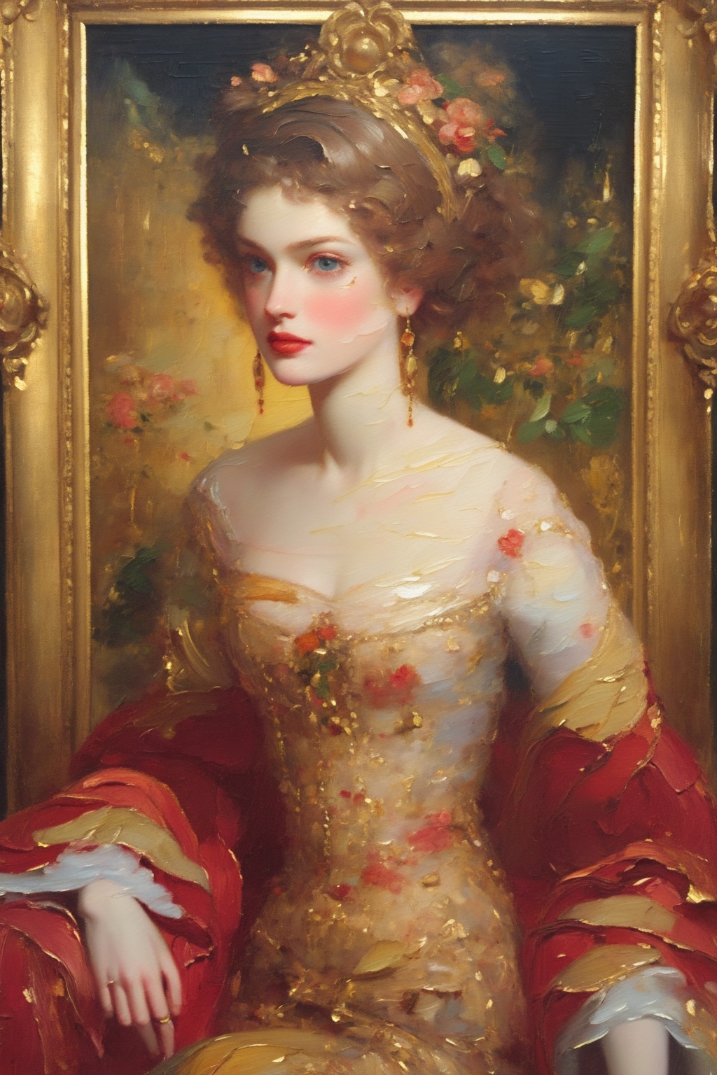 ART,(oil painting:1.4),solo,1girl,<lora:洛可可:0.7>,<lora:厚涂油画:1>,