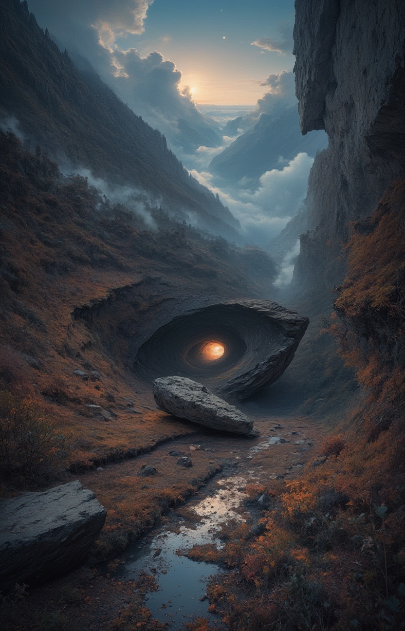 mountain landscape inside a black hole,  gravitation on Tensor.Art