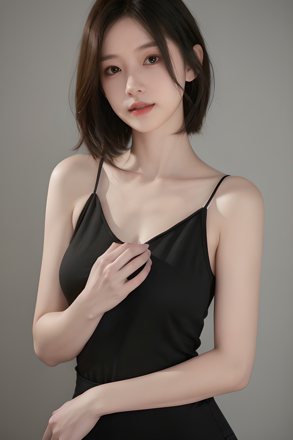 <lora:0826_08:0.7>best quality,masterpiece,4k,1girl,upper body,Cover your chest with one hand,solo,skinny,short hair,, 1girl,realistic,masterpiece, best quality, photorealistic, HDR,detail