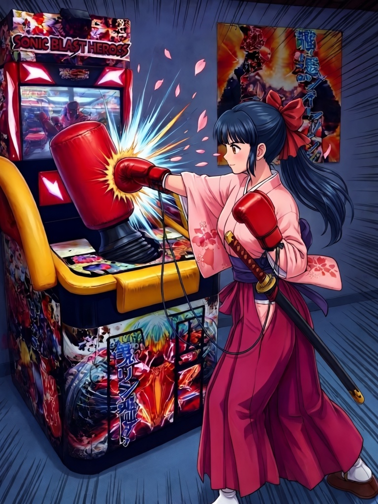 sonic blast heroes,  punching machine,  screen on Tensor.Art