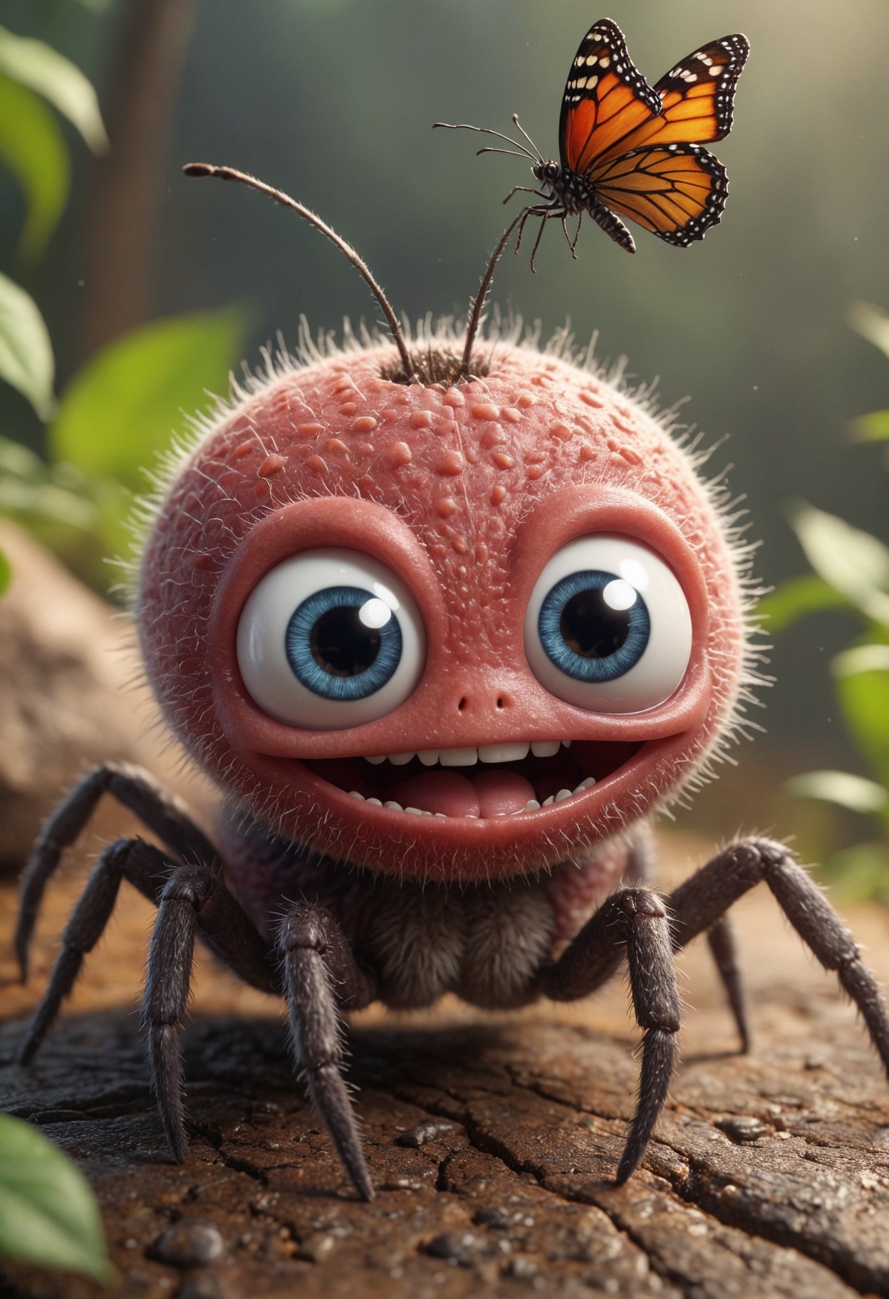cute teeths smiled spider character,  ((open brain)),  ((little butterfly wings)) on Tensor.Art