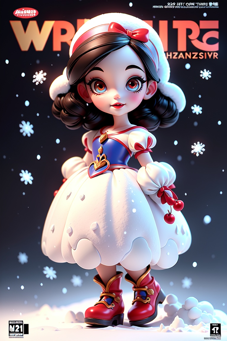 (((Snow White:1.2))), (masterpiece), (best quality), (ultra-detailed), (full body:1.2), 1girl, (chibi:1.2),  (beautiful detailed face), (beautiful detailed eyes:1.16), (magazine:1.3), (cover-style:1.3)