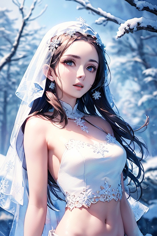 ((((ink))),((watercolor)),world masterpiece theater, ((best quality)),depth of field,((illustration)),(1 girl),anime face,medium_breast,floating,beautiful detailed sky,looking_at_viewers,an detailed organdie dress,very_close_to_viewers,bare_shoulder,golden_bracelet,focus_on_face,messy_long_hair,veil,upper_body,,lens_flare,light_leaks,bare shoulders,detailed_beautiful_Snow Forest_with_Trees, spirit,grey_hair,White clothes,((Snowflakes)),floating sand flow,navel,(beautiful detailed eyes), (8k_wallpaper) ,,<lora:杨幂:0.9>,,,