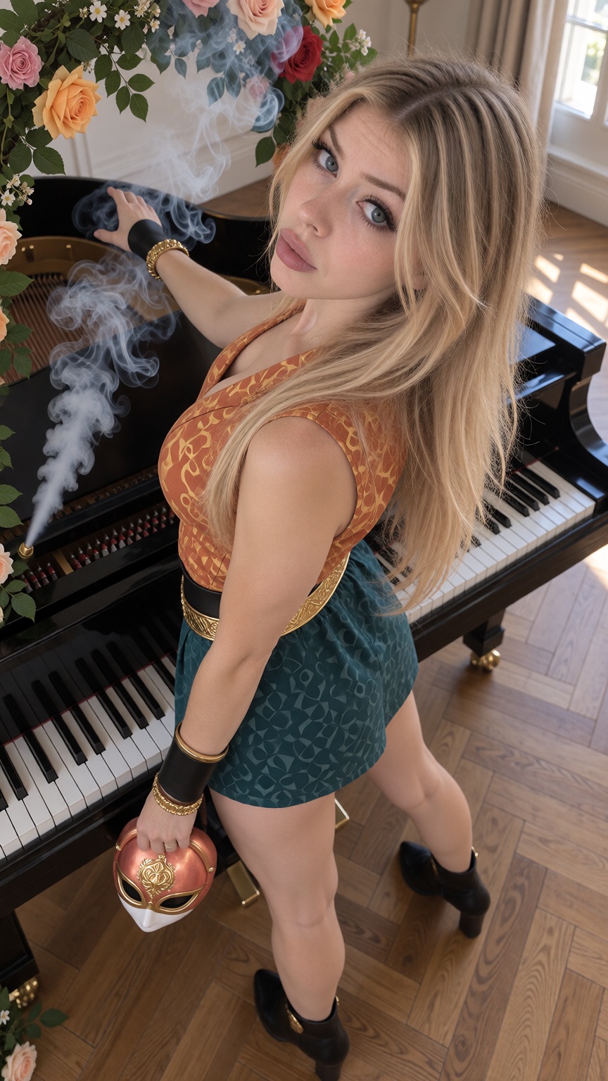 PeachyX,  blonde hair A photorealistic cinematic photograph of a 21-year-old ***** woman,  alone in the frame. The core im...