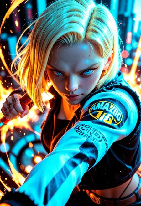 android 18, dynamic pose, Smooth_Quality, SmoothNoob_Quality, solo, 1girl
