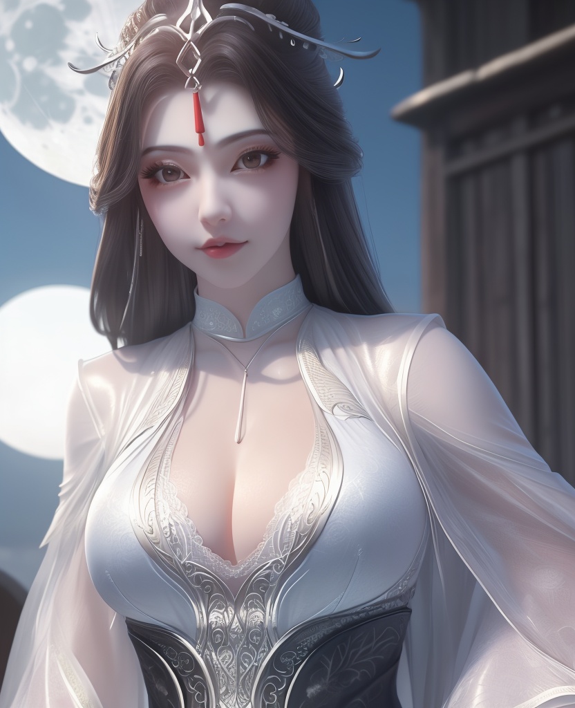 <lora:557-DA-百炼成神-玉婆婆:0.8>(,1girl, ,best quality, ),looking at viewer,  ,ultra detailed background,ultra detailed background,ultra realistic 8k cg, ,masterpiece, (( , )),, ,fiction,mole,,      ,(cleavage), (),  ,see-through, lace, (((, solo, moon, , bare_tree, )))(cleavage),