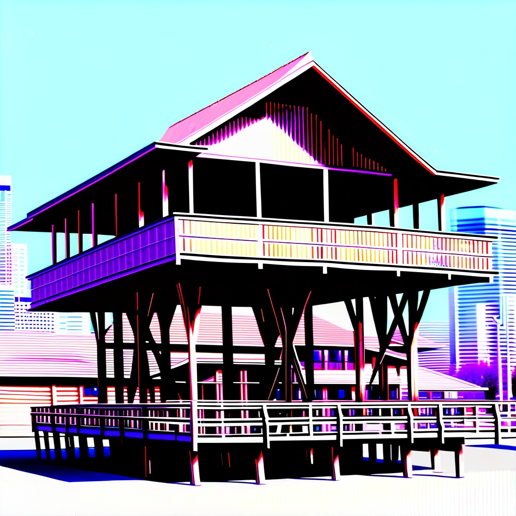 a wooden structure built on stilts,  with many modern style buildings,  Eagle Square on Tensor.Art