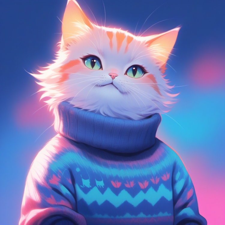 illustrator,anime,realistic,sketch,1cat,Sweater,order,Blue gradient background,Neon hair,Textured crop,Canadian,(masterpiece,best quality),<lora:add_detail:1>,<lora:myzXL:1>,