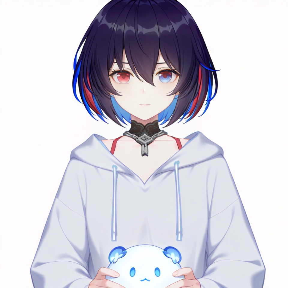 masterpiece, best quality,(white background:1.2),looking at viewer,SOLO,simple background  game_cg_style,seele vollerei,blue eyes,black hair,red eyes,hair between eyes,two-tone hair,streaked hair,short hair,seele vollerei,red hair,multicolored hair,blue hair,<lora:希-ILL:0.8>