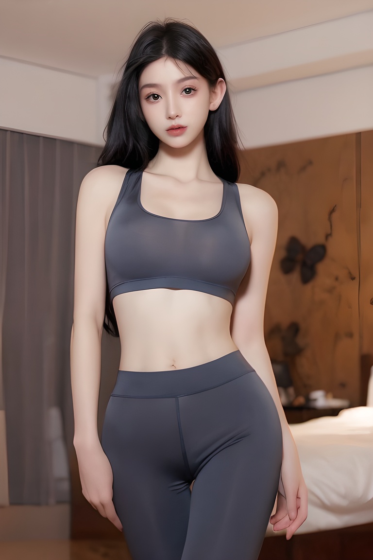 (masterpiece, best quality:1.4),finely detailed,1girl,solo,pale skin,perfect body,standing,medium breasts,<lora:性感灰色透明瑜伽服+美女-000006:0.8>,bra,grey pants,grey sports bra,killer,pants,underwear,yoga pants,(cowboy_shot:1.2),(front view),  <lora:性感灰色透明瑜伽服+美女:0.7>