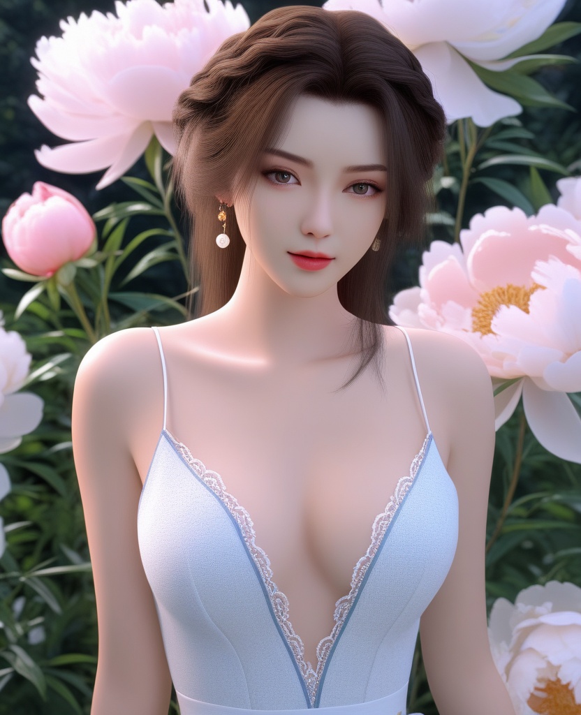 <lora:592-DA-XL-星辰变-姜立:0.8>(,1girl, ,best quality, ),looking at viewer,  ,,ultra detailed background,ultra detailed background,ultra realistic 8k cg, , ,masterpiece, (( , )),,, ultra realistic 8k cg, ,      ,peony \(flower\),(cleavage), (),
