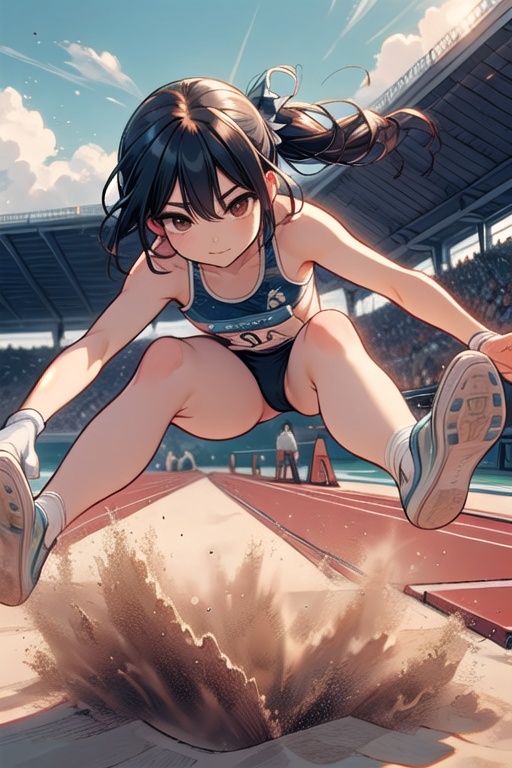 (((sand pit))),  ((long jump)),  landing on Tensor.Art