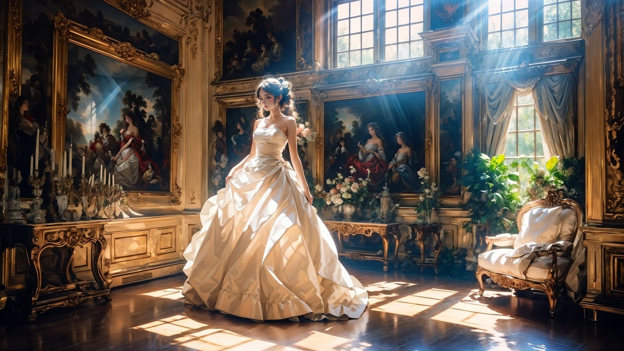 Rococo style,  bare shoulders,  strapless dress on Tensor.Art