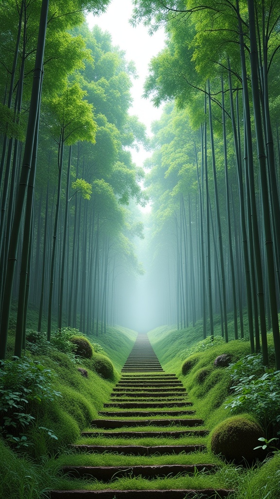 grassy area with steps leading to a grassy area in the middle of a forest,overgrowth. by makoto shinkai,pine forest,Kaii Higashiyama,misty japanese bamboo forest,trees. matte painting,symmetric matte painting,photorealistic matte painting,very beautiful matte painting,cosmology of kyoto landscape,zen temple background,lush japanese landscape,japan lush forest,landscape architecture photo,3d rendered matte painting,an indigo forest in japan,ghibli. octane render,a green gold forest in japan,3 ds max + vray,intricate matte painting,with matsu pine trees,soft focus matte painting,insanely detailed matte painting,matte painting v ray,beautiful matte painting,ultrarealistic matte painting,Zhang Kechun,in matte painting,organic matte painting,japanese inspiration,john pawson,3 d render and matte painting,liminal spaces and environments,