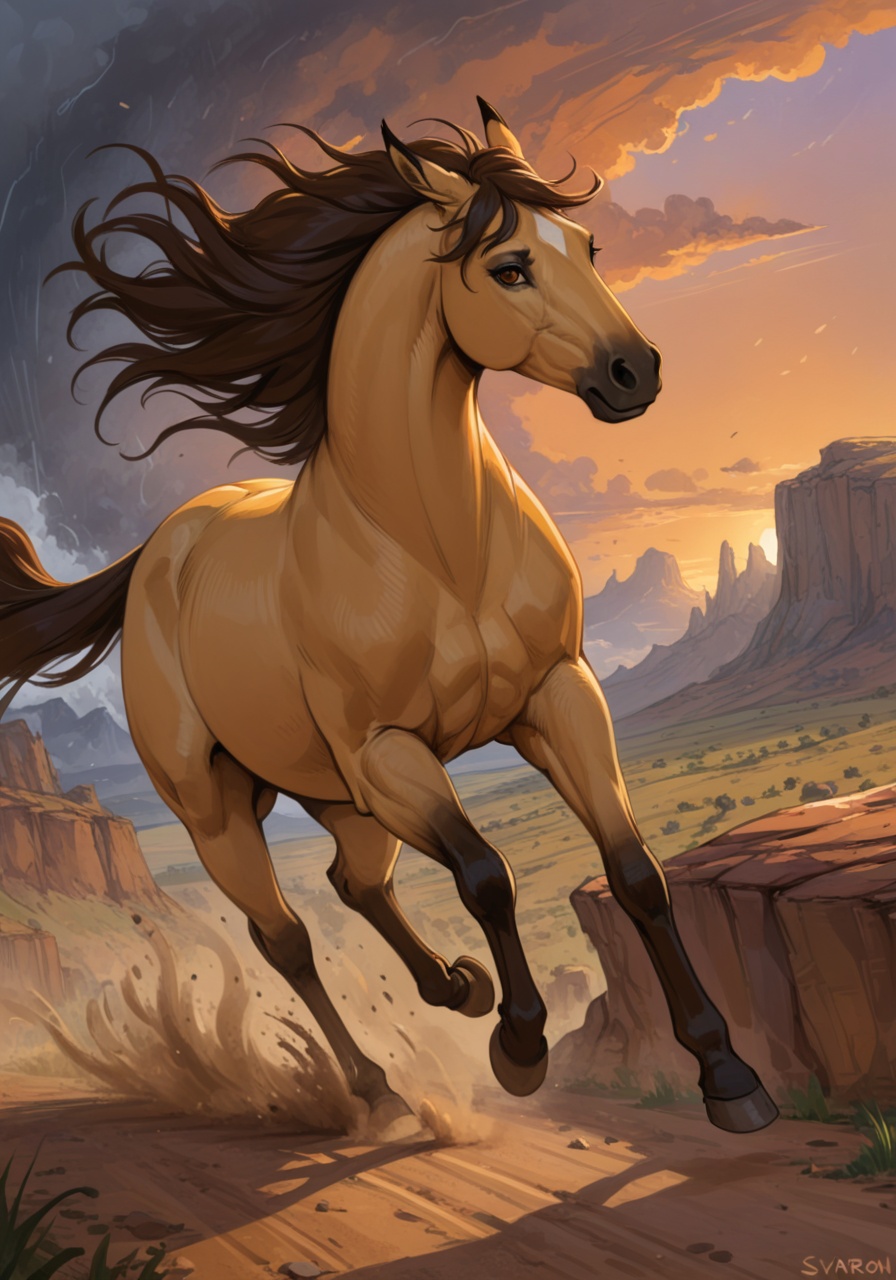 quadruped feral spirit \(cimarron\),  light yellow body,  dark brown mane on Tensor.Art