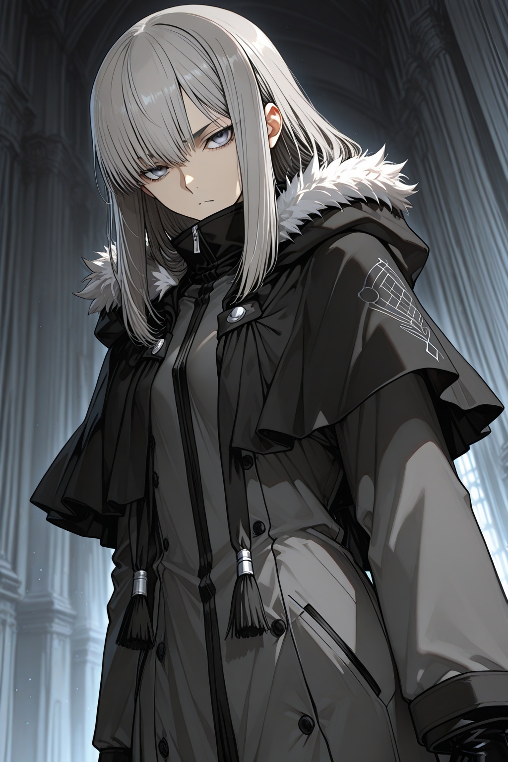 masterpiece,best quality,8k,gray_\(fate\),kikuyarou,1girl,grey_eyes,grey_hair,fate_\(series\),lord_el-melloi_ii_case_files,rainyazurehoodie,