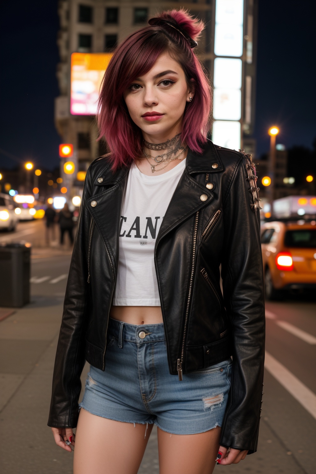punk girl in the city at night on Tensor.Art