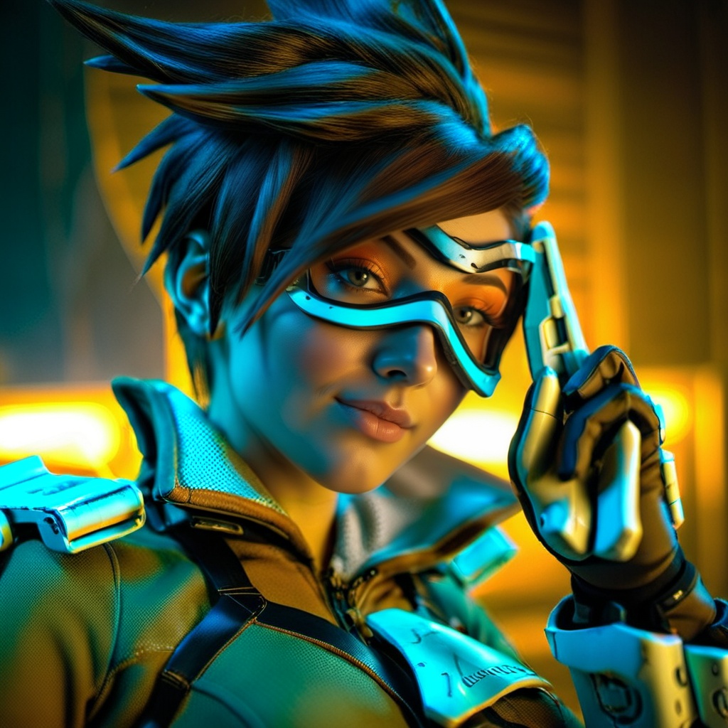 cinematic photo a woman with an orange glassmask holding guns in a futuristic cyberpunk background,  neon lights . 35mm ph...