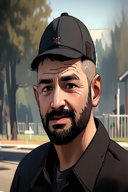 xxzr,<lora:xszr_v1.0:1>,Grandpa,hat,shirt,old,solo,black shirt,smile,facial hair,outdoors,open mouth,collared shirt,beard,looking at viewer,old man,