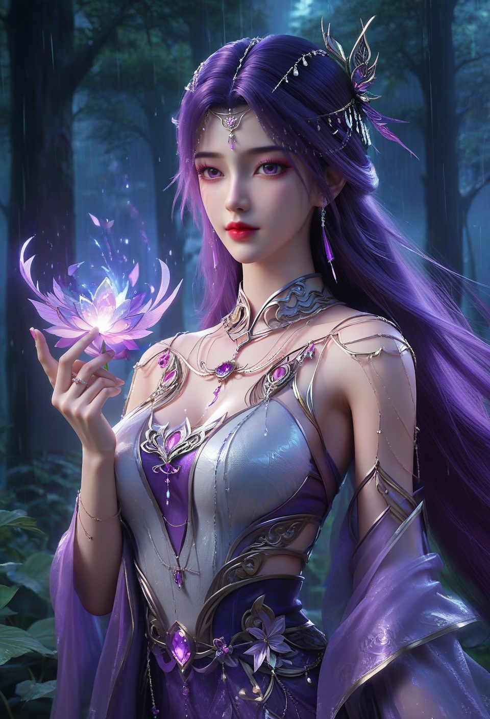 score_9,score_8_up,score_7_up,break.,china dlrb,China girl,mole,1girl,solo,looking at viewer,(sedimentary layer contrast:1.4@z0.7-1.0),purple hair,purple and brown (nm style),1girl,solo,looking at viewer,magic forest,facial,ambient lighting,(girl at x0,y1:1.4),fairy,(rain （环境氛围） beyond z0.7:1.6),(neon lights details:1.3@z0.7-1.0),neon lights,vampire,china,dress<lora:17完美世界云曦天命石:0.8>,