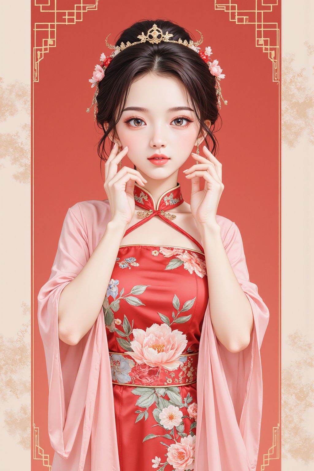 1girl,chinese dress,flat poster illustration,flat poster illustration,