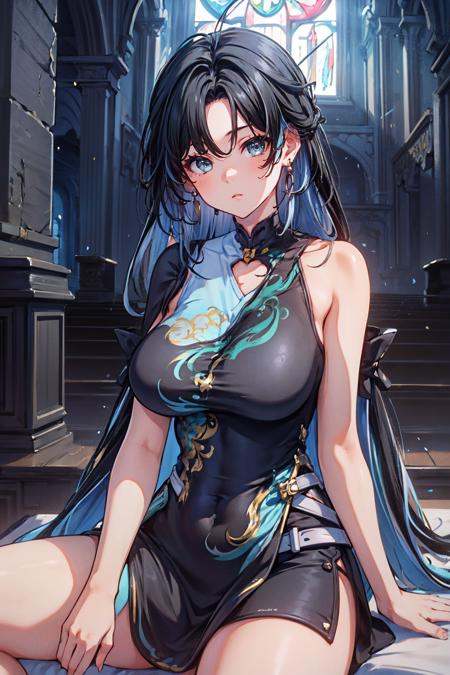 Wuthering Waves_QianXin,  very long hair,  two-tone hair on Tensor.Art
