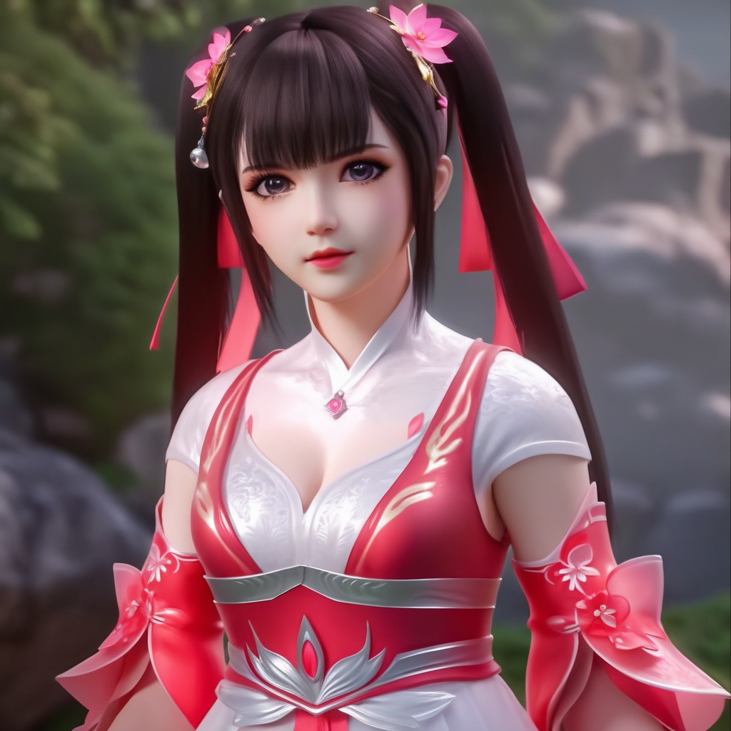 <lora:848-DA-XL-完美世界-火灵儿-幼年:0.8>, (,1girl, ,best quality, ),,  ,ultra realistic 8k cg,, ,masterpiece, (( , )),, ,   ,   cure blossom,  ,,  (cleavage),,  (), ,,