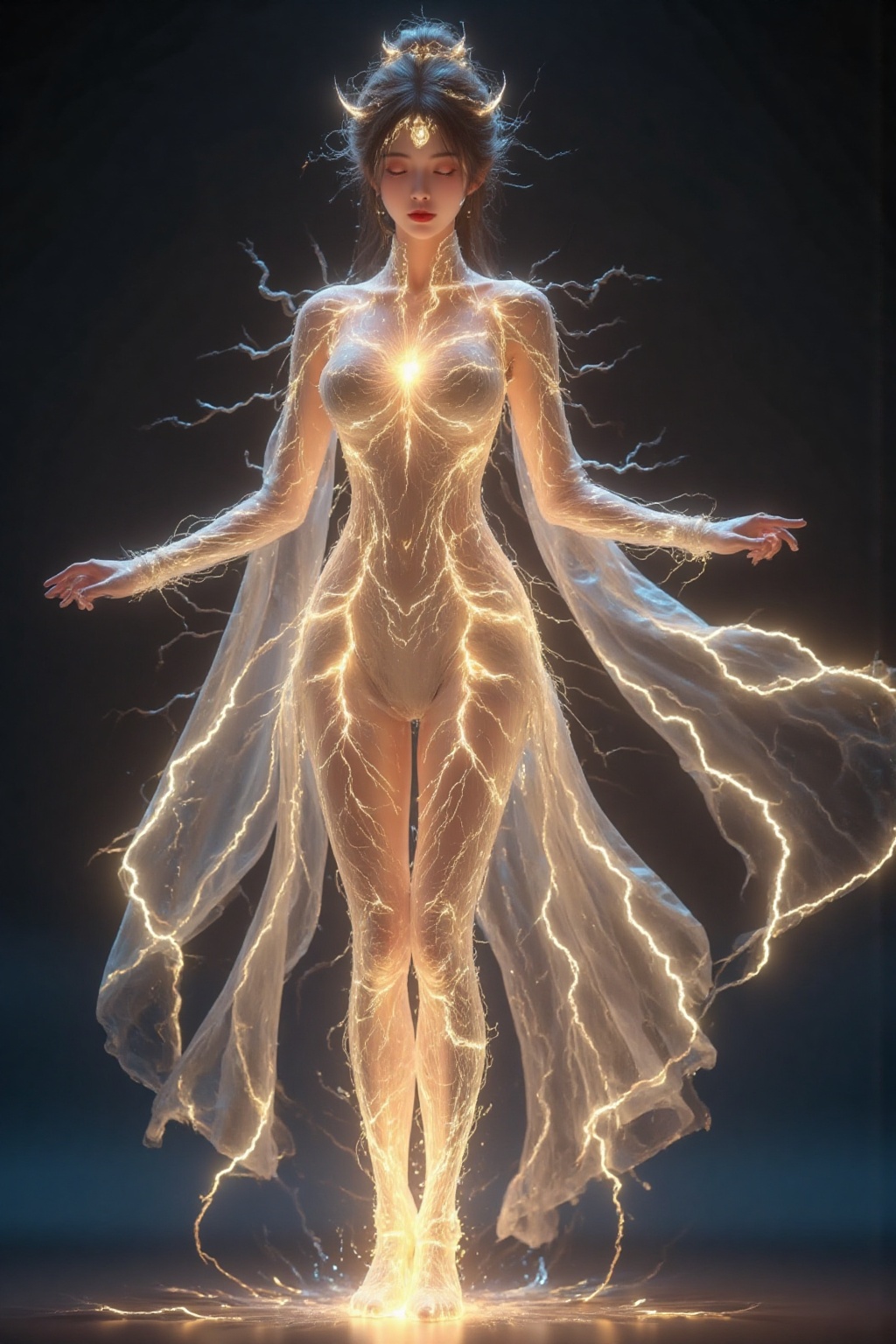 tyz,bailing_lightning,`(Ultrarealistic 8K cinematic render:2.3) Electromagnetic deity with quantum-charged attire,dynamic pose system combining [Wuxia martial arts] × [Plasma physics],featuring:Bio-electric skin: Glowing dermis with Schumann resonance patterns (7.83Hz frequency visualization),Fractal lightning crown: Lichtenberg figure hair ornaments with Hausdorff dimension 1.8,MHD dress: Magnetohydrodynamic fabric showing Alfvén wave patterns,Advanced Pose Matrix:,Combat Stances:,Thunderous Taiji Palm: Hand trajectories generating toroidal plasma fields (Biot-Savart *** visualization),Lightning Whip Kick: Leg movement creating relativistic electron beams (γ=1.5 Lorentz factor glow),Mystic Dance Poses:,Aurora Choreography: Spinning motion activating Birkeland currents in skirt (E=10^6 V/m field lines),Quantum Leap Pose: Mid-air stance with Z-pinch plasma column stabilization,Scientific Enhancement Modules:,▮ Electrodynamic Effects:,Lorenz-attractor arcs (Chaotic lightning paths with δ=0.02 Lyapunov exponent),Piezoelectric discharge (d₃₃=750pC/N crystal-induced sparks at joint areas),▮ Quantum Rendering:,Attosecond strobe capture (Frozen electron avalanche propagation),Debye-length texturing (Plasma sheath visualization around limbs),Physical Simulation Parameters:,Relativistic Doppler shifting (Blue/red shifted lightning at v>0.6c),Non-thermal Maxwellian electron distribution (kTe=15eV),Streamer propagation model (α=3.5 Townsend coefficient),--v 6 --ar 9:16 --style raw --chaos 75 --stylize 1450`,Key Technical Supplements:,<PYTHON>,# Pose-Physics Coupling,if pose == 'Spinning Jump':,activate('Coriolis_lightning', intensity=1200kV, spiral_density=λ/2πr),elif pose == 'Meditation Stance':,apply('Langmuir_oscillation', f=2.45GHz, skin_depth=δ),This prompt combines Eastern aesthetic elements with precise plasma physics parameters for scientifically accurate yet artistic lightning effects. Adjust --chaos and --stylize values based on desired creativity/specifi,