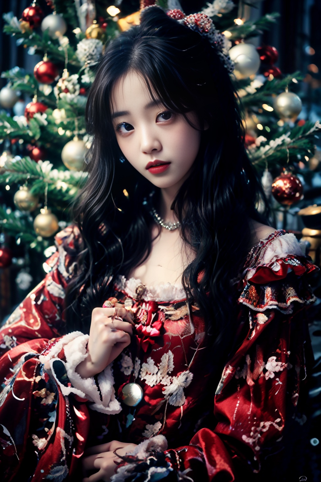 Christmas,1girl,solo,christmas tree,