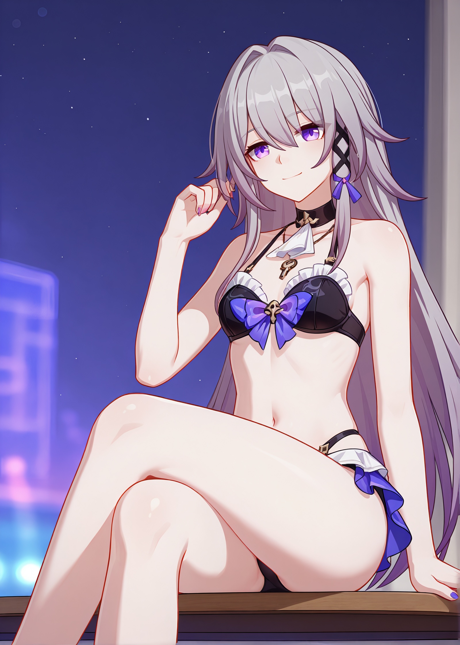 <lora:大黑塔4noob:0.5>,honkai_impact_3rd,small breasts, smile, bikini,wariza