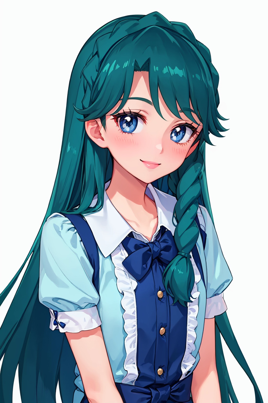 masterpiece,best quality, highly detailed, kaidou minami,1girl,solo,braid,smile,looking at viewer,blush,<lora:kaidou_minami:1>,simple background,white background