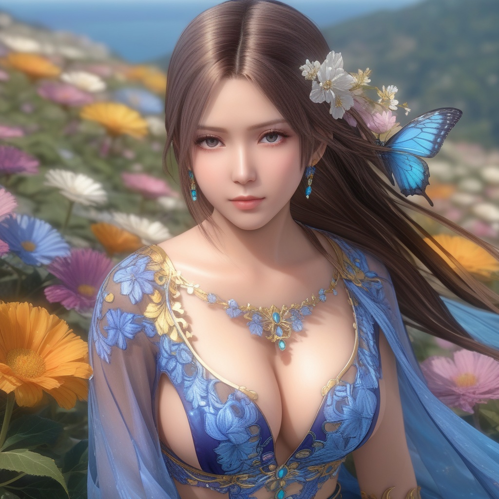 <lora:847-DA-XL-死或生-Elise-BirthdaySuit-20220903:0.8>, (,1girl, ,best quality, ),,,anime,(masterpiece, top quality, best quality, official art, beautiful and aesthetic:1.2), (1girl)	, , (cleavage),, extreme detailed,(fractal art:1.3),colorful, flowers ,highest detailed,(by Jeremy Lipking)    (cleavage),,  (),