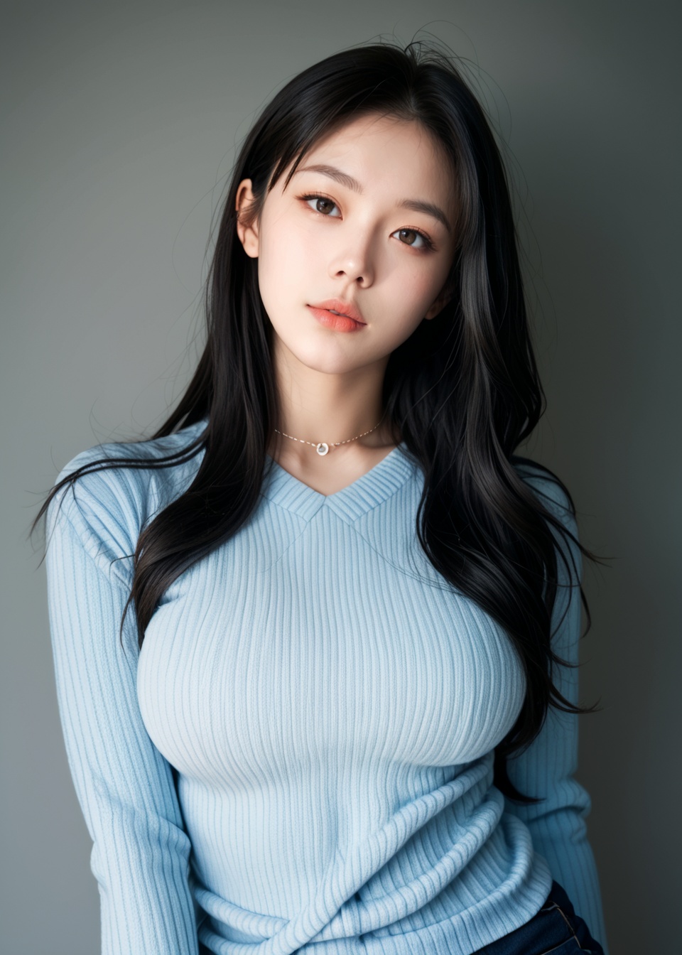 score_9,score_8_up,score_7_up,1girl,upper_body,(large breasts:1.5),sweater,