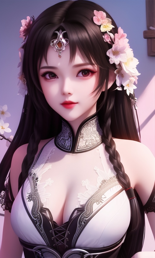 (,1girl, ,best quality, ),looking at viewer, <lora:406-DA-太一剑仙传-钟灵秀:0.8> ,, ,masterpiece, (( , )),ultra realistic 8k cg, ,    ,cleavage,perfect cherry blossom, ,lace , (()), (),