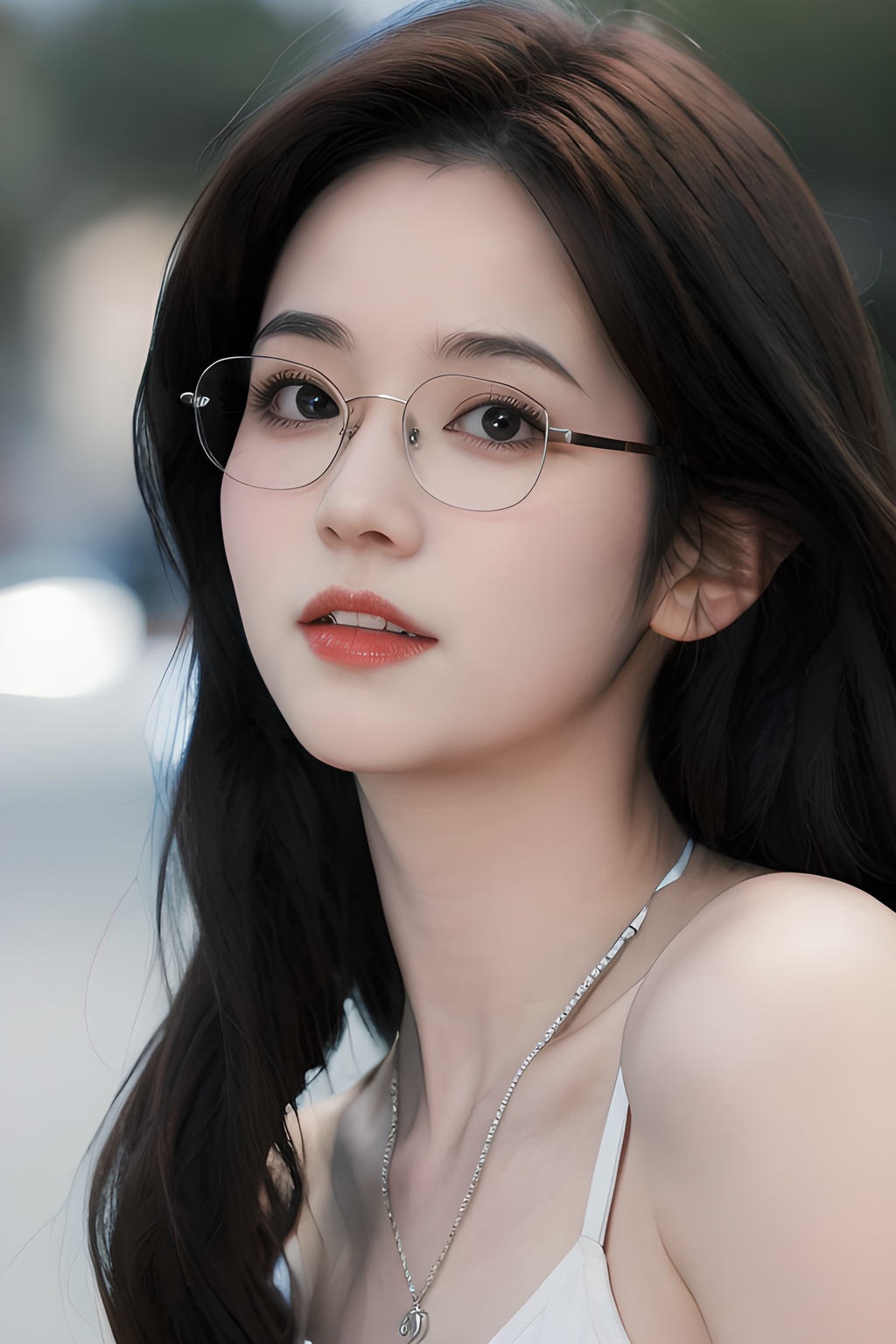 <lora:0827_03:0.7>simple background, best quality,masterpiece,highres,cg,1girl,Photograph,high resolution,8k, blue long hair,dark,Gothic,Dingdall effect,film grain,canon (company),bokeh,glasses,red hair,necklace, 1girl,realistic,masterpiece, best quality, photorealistic, HDR,detail