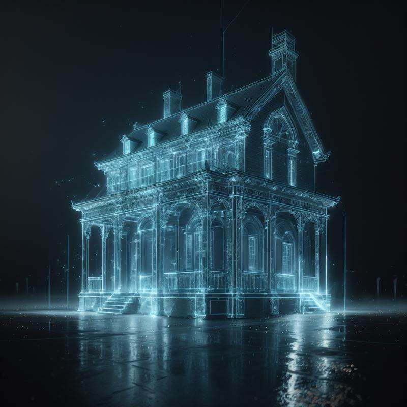 glow particle,  blue theme,  house on Tensor.Art