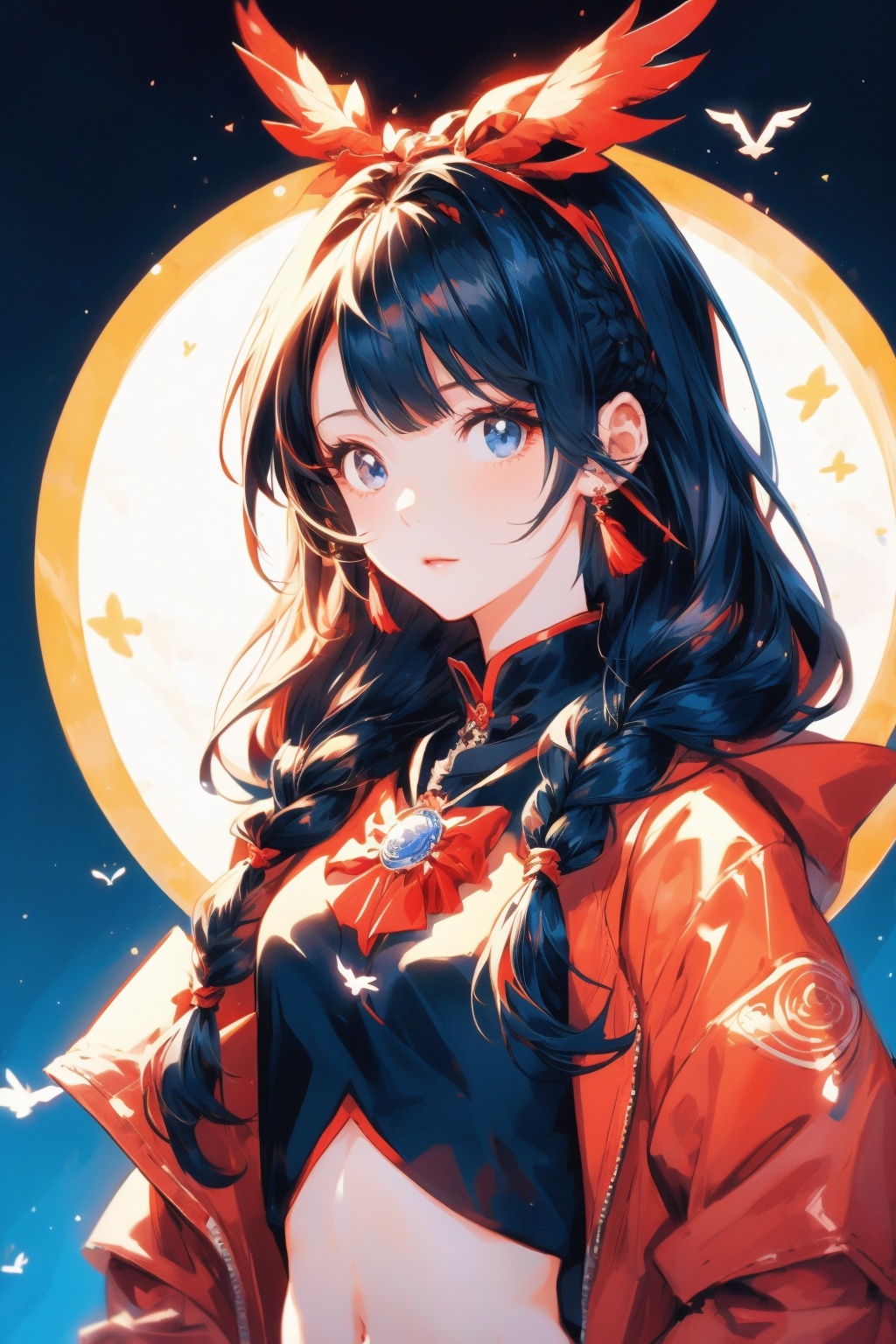 a girl in a red and black outfit with a bird on her head,  Senketsu Illustration,  portrait of a magical girl on Tensor.Art