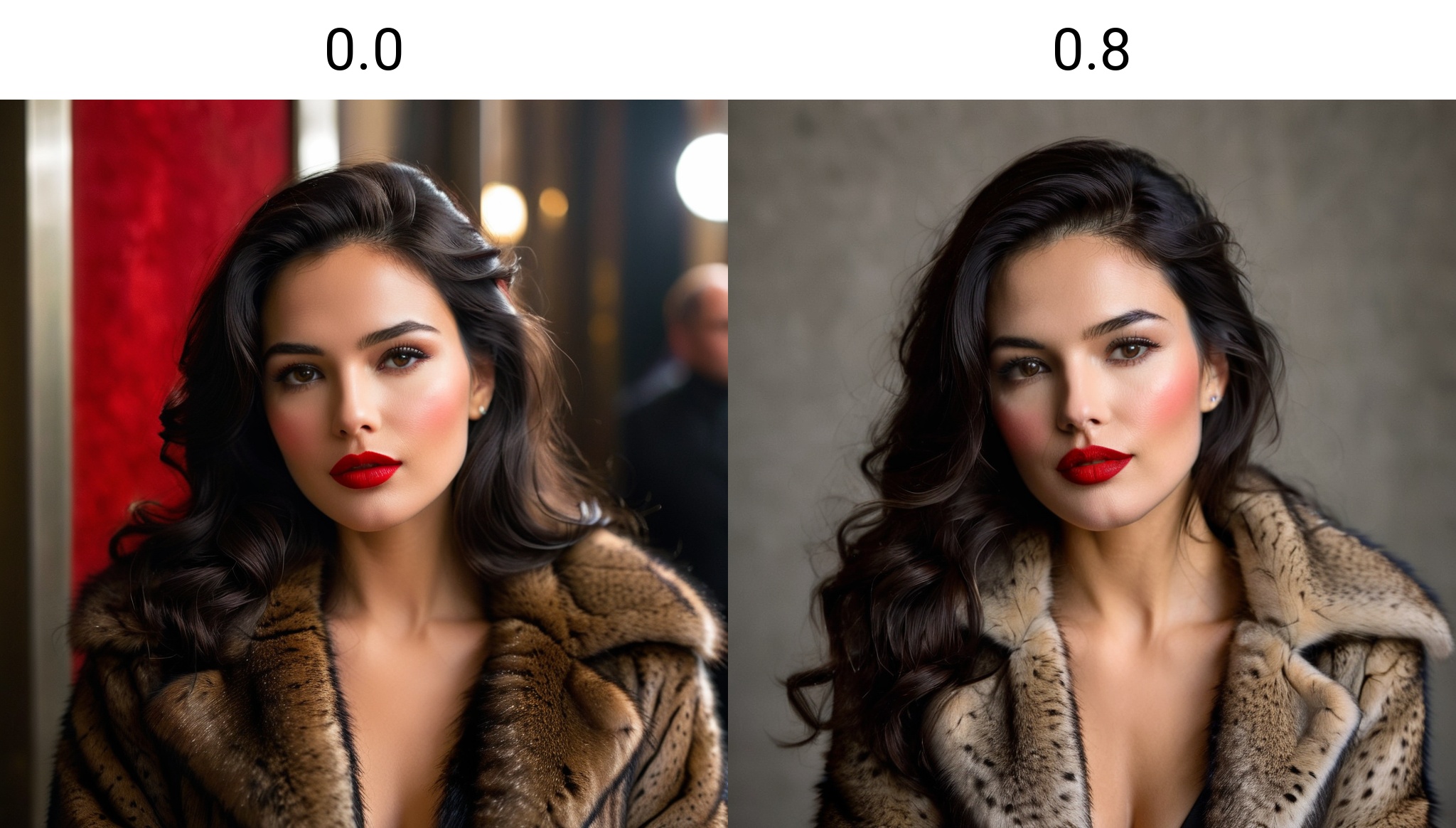 <lora:xl nlkz:0.0>,It was a bust of a girl who was alone, her dark hair flowing and her face lifelike. She gazed into the audience, wearing a fur coat, with delicate red lips, her face added to her loveliness with delicate make-up and a small mole. Her dark eyes were sparkling, and her lips were smeared with lipstick. The background is simple and clear, highlighting her charm and natural beauty.