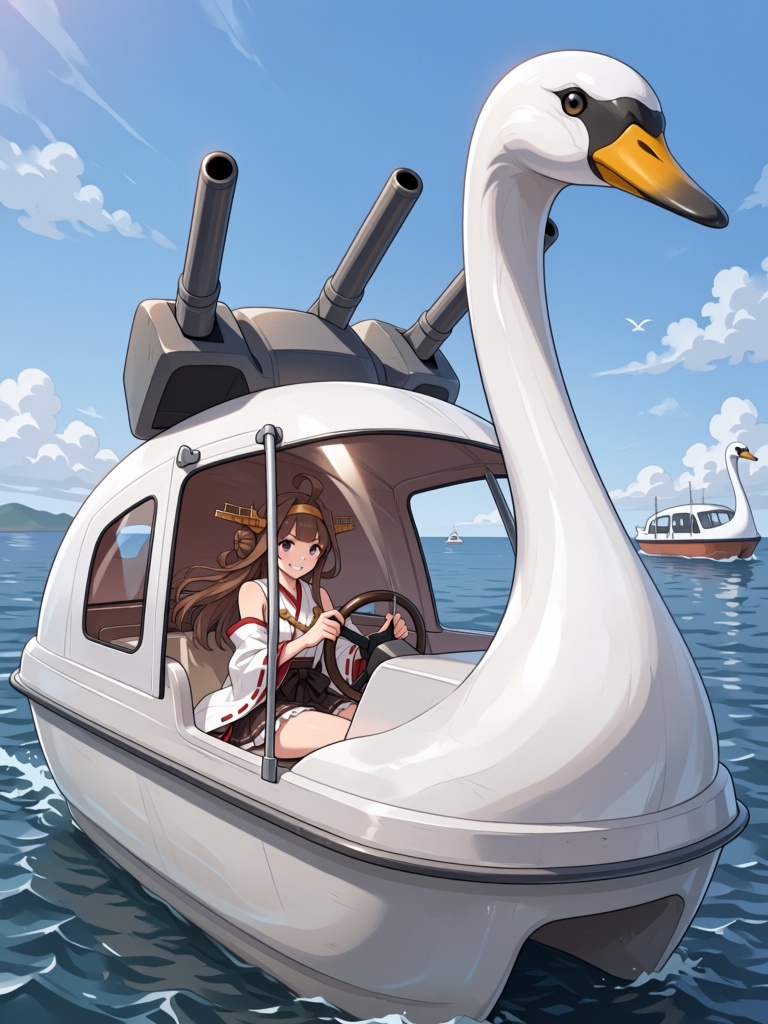 swan watercraft,  white watercraft,  steering wheel on Tensor.Art