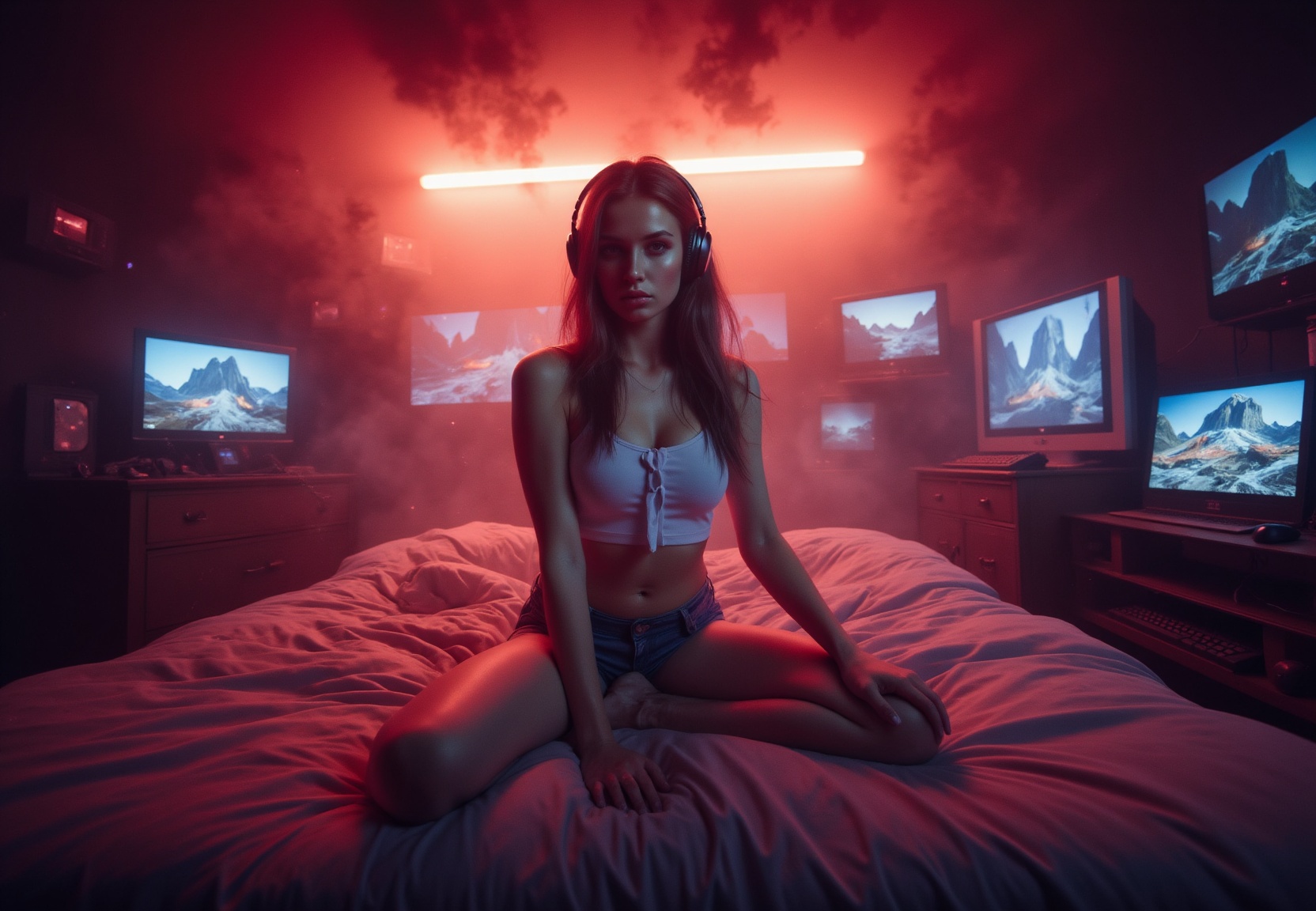 A breathtaking full body portrait of a pretty gaming girl. An alluring photo featuring a captivating individual in an erot...