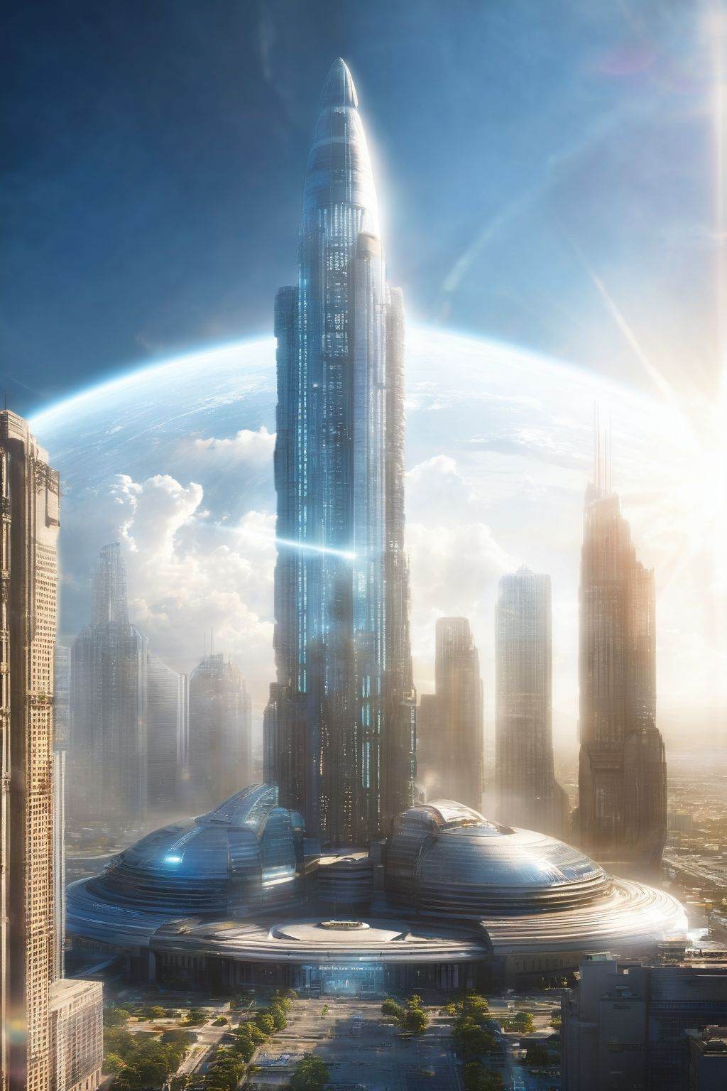 (masterpiece, best picture quality:1.3),realistic,SCI-FI City,scenery,science fiction,no humans,city,building,cityscape,sky,aircraft,outdoors,skyscraper,lens flare,cloud,spacecraft,