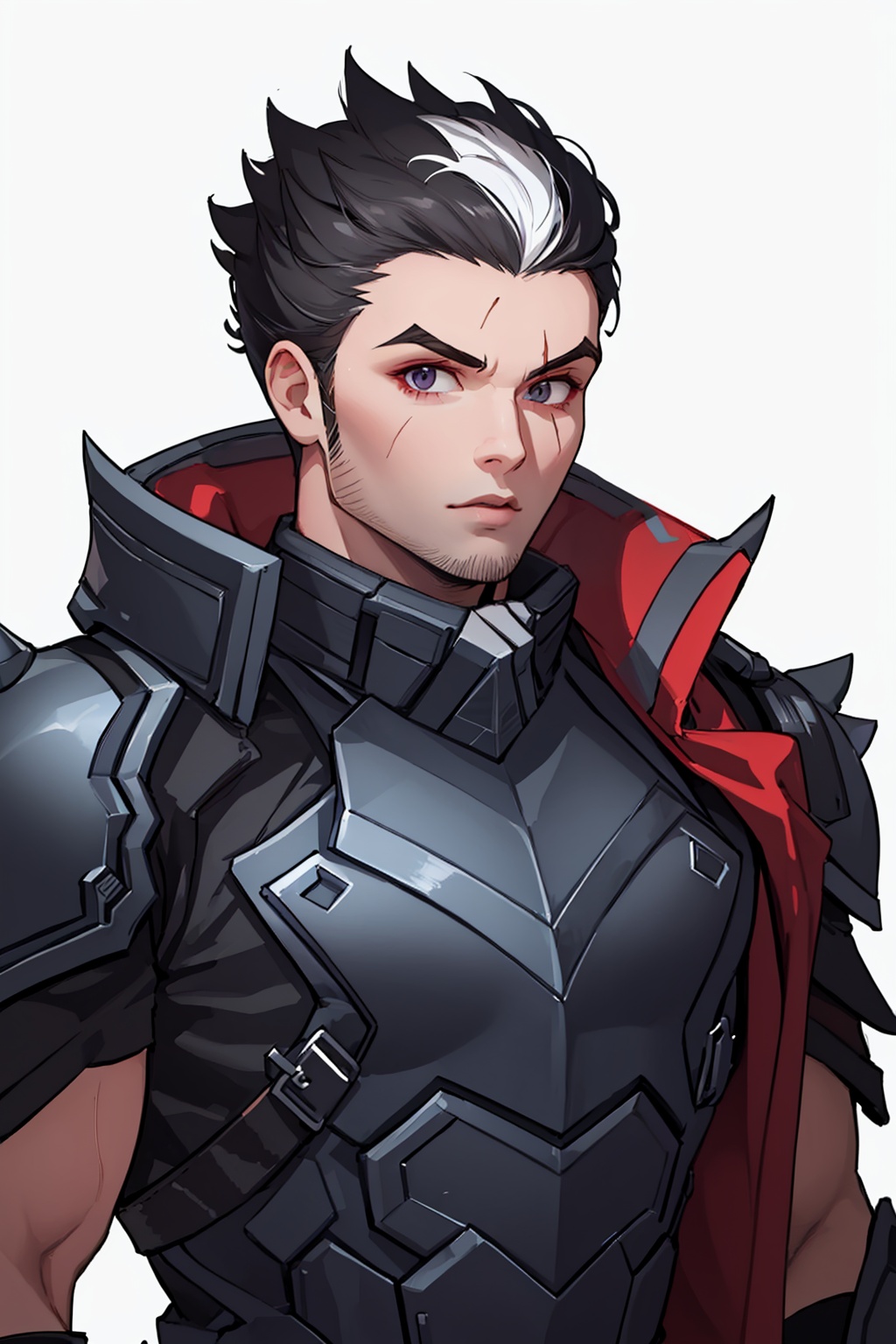 masterpiece,best quality, highly detailed, 1boy,darius (league of legends),solo,looking at viewer,upper body,male focus,sideburns,scar across eye,thick eyebrows,<lora:darius_(league_of_legends):1>
