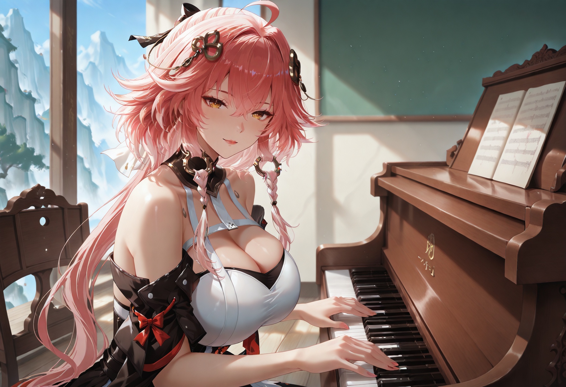 music classroom,  playing_piano,  piano on Tensor.Art