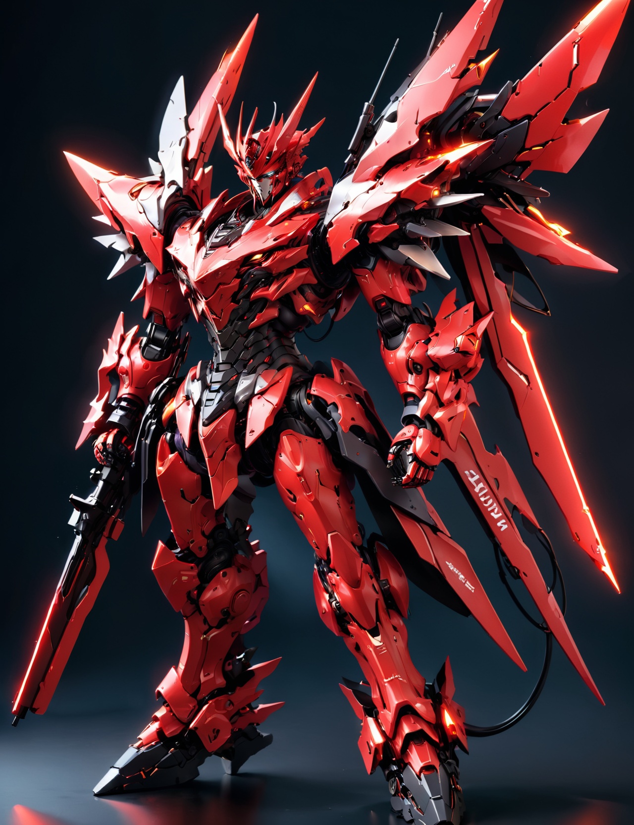 mecha warships,red devil mecha,Demon mecha warrior,full body,<lora:红魔战将机甲:0.6>,red fluorescent mecha,