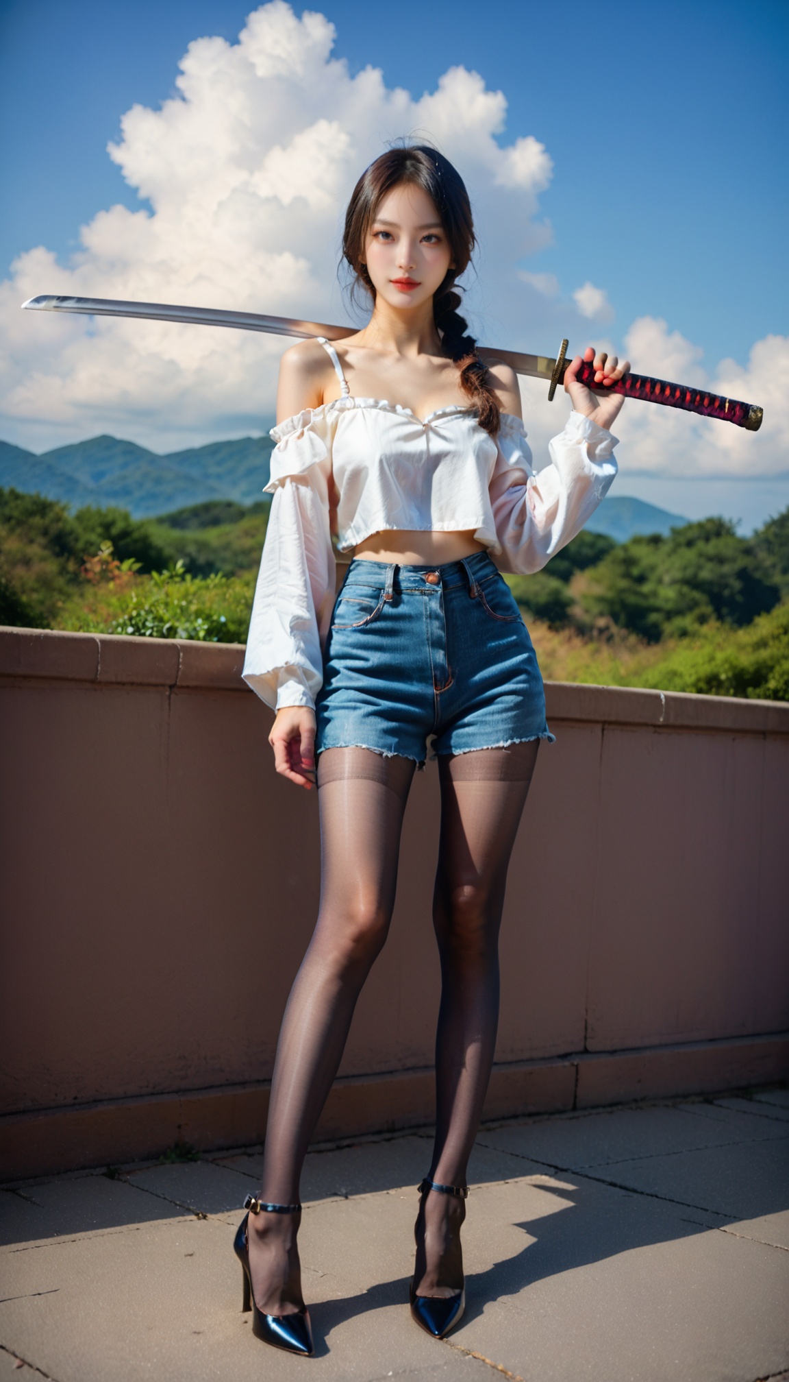 katana,  holding katana,  katana over shoulder on Tensor.Art