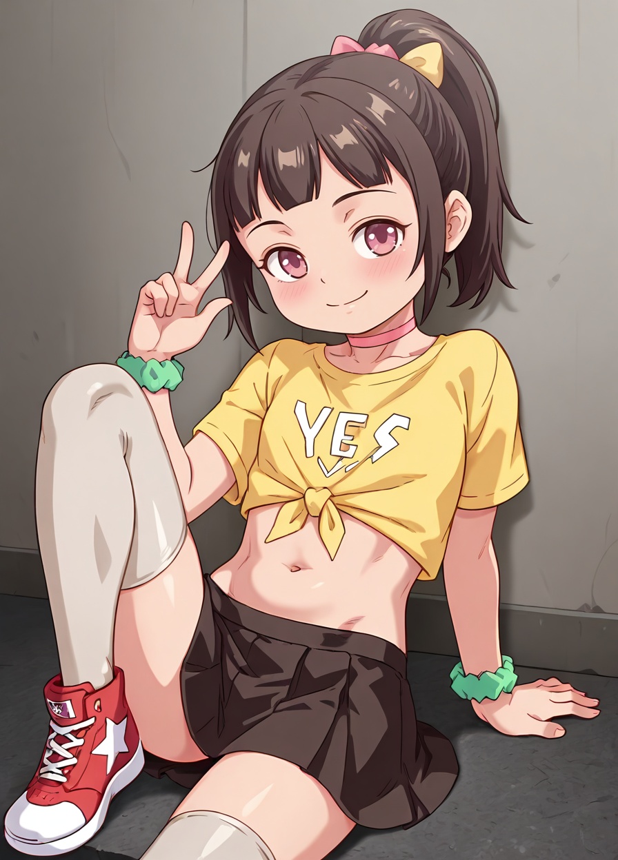 Chiaki,  green wrist scrunchie,  thigh-high stockings on Tensor.Art